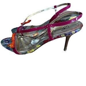 Beverly Feldman Pink Patent Leather Floral Strappy Sandal 10